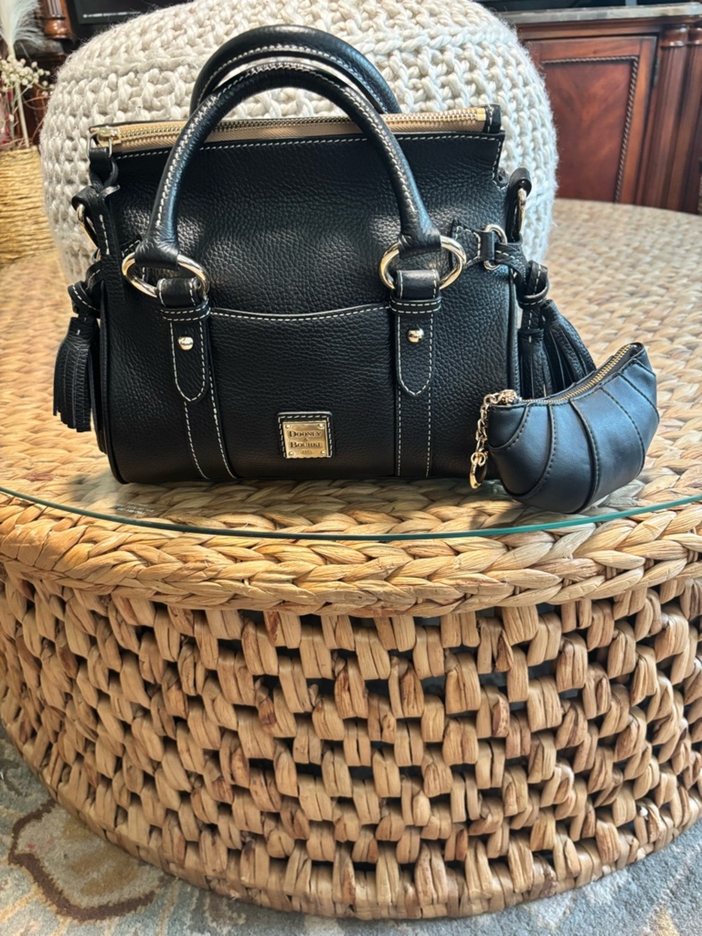 Dooney & Bourke Black Pebbled Leather Satchel with Coin Pouch